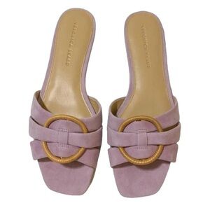 Veronica Beard Madeira Suede Mauve /Pale Purple & Rafia Slip On Sandals 10 M